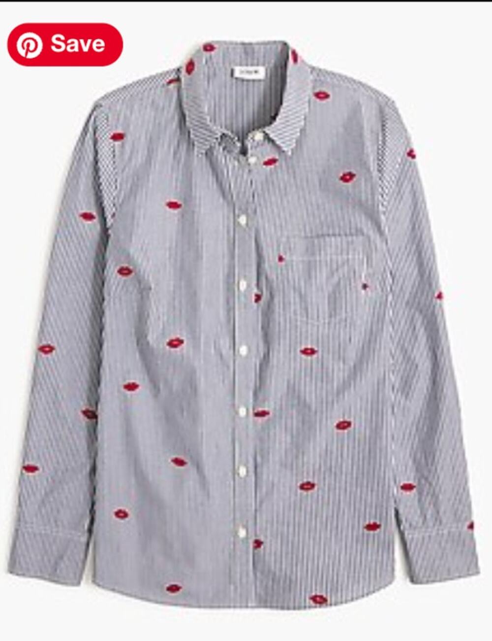 J.Crew Classic-Fit Boy Shirt French Stripe Embroidered Kisses Medium